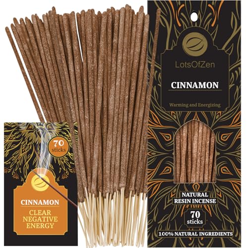 LOTS OF ZEN Cinnamon Incense Sticks, Hand-Rolled, 8-Inch, 70 Count - color: Cinnamon
