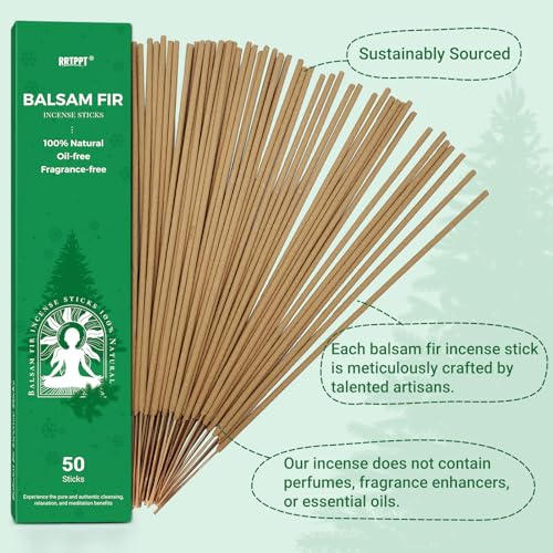Balsam fir Incense Sticks (50 Sticks), 100% Natural sustainably harvested Balsam fir, Suitable for Yoga, Meditation, Relaxation, and Spiritual Purification - color: Balsam Fir