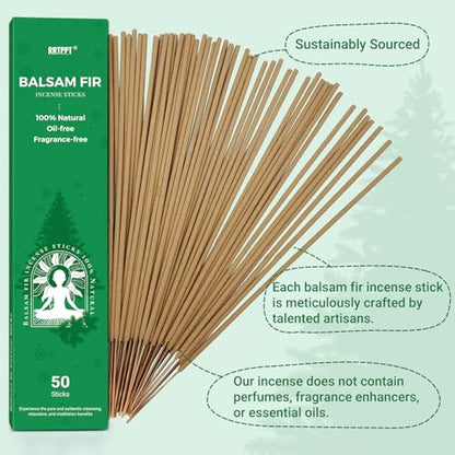 Balsam fir Incense Sticks (50 Sticks), 100% Natural sustainably harvested Balsam fir, Suitable for Yoga, Meditation, Relaxation, and Spiritual Purification - color: Balsam Fir