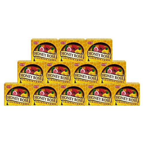TRUMIRI Incense Cone Holder Bundle with Hem Honey Rose Incense Cones - Pack of 12 (Approx 120 Cones) - color: Honey Rose