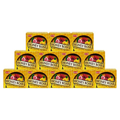 TRUMIRI Incense Cone Holder Bundle with Hem Honey Rose Incense Cones - Pack of 12 (Approx 120 Cones) - color: Honey Rose