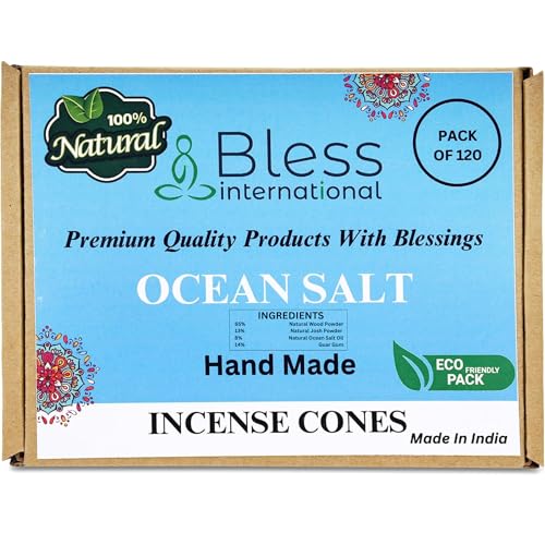 Bless International Ocean-Salt 100%-Natural-Incense-Cones Handmade-Hand-Dipped Organic-Chemicals-Free for-Purification-Relaxation-Positivity-Yoga-Meditation The-Best-scents (120 Count) - color: Ocean-salt, size: Pack Of 120 Cones