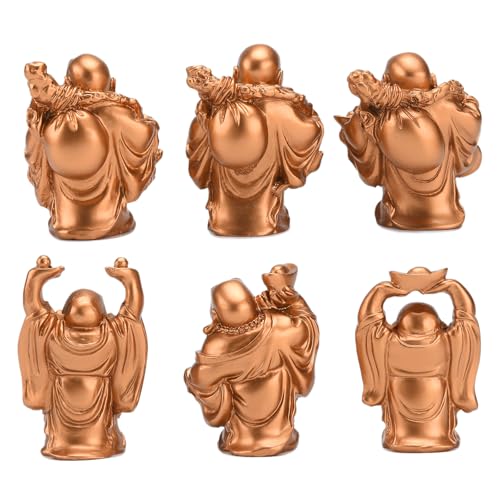 6Pcs 2.5'' Gold Resin Laughing Buddha Figurines, Tabletop Lucky Decor - color: 2.5'' Gold
