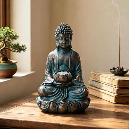 Bshine Buddha Statue Outdoor Solar Light with Lotus Lamp, Zen Garden Decor