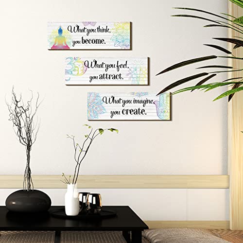 Yerliker 3 Pcs Buddha Wall Art Meditation Decor Zen Quote Signs, White - color: What You Think