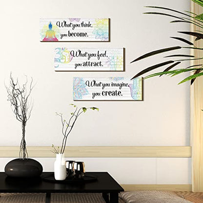 Yerliker 3 Pcs Buddha Wall Art Meditation Decor Zen Quote Signs, White - color: What You Think