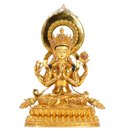 Quan Yin Statue Gold Plated Buddha Statue Home Decor Zen Meditation - color: Avalokiteshvara
