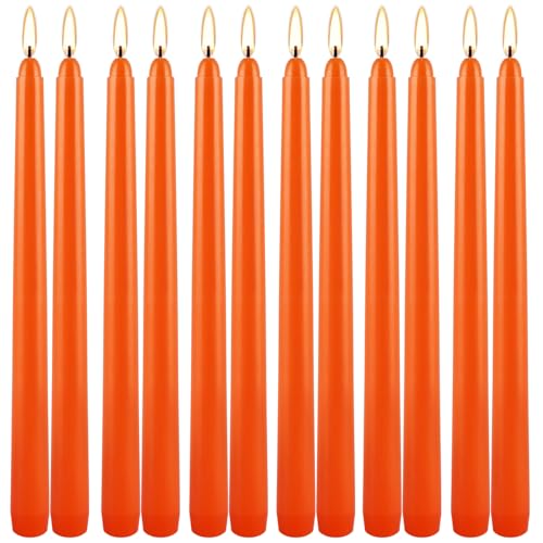 12-Pack Orange Taper Candles - 10 Inch Unscented Dripless Candlesticks, Long Burning for Halloween, Thanksgiving, Fall Decor & Dinner Parties - color: 10"12pcs-Orange
