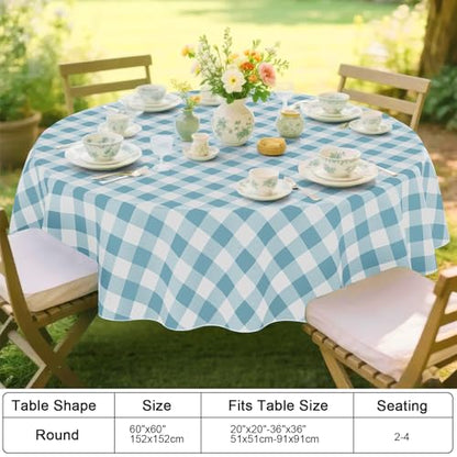 Smiry Picnic Table Cloth, Vinyl Tablecloths with Flannel Backing, 60" Round - color: Aquamarine & White, size: 60" (Round)
