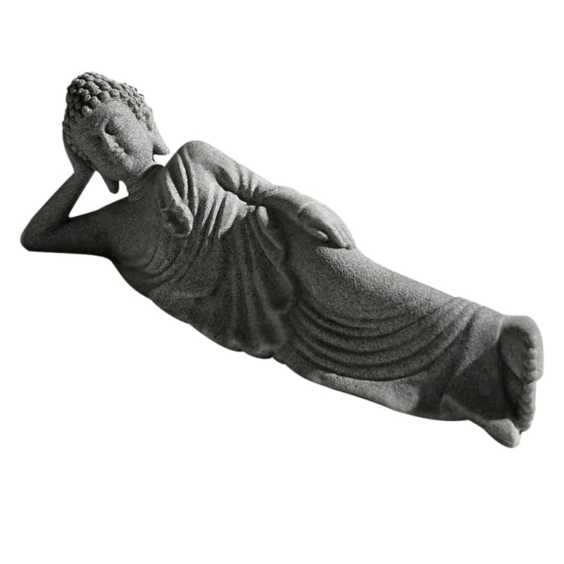 PRETYZOOM Little Reclining Buddha Ornament 3.54In Sandstone Mini Statue Indoor Zen Garden Meditation Decoration