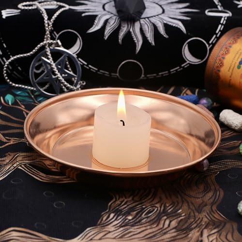 Copper Offering Bowl Ritual Plate Great for Altar,Incense Burner, smudging Bowl, Offering Dish,Candle Trays, Ash Catcher,Jewelry Dish (Wicca) - style: Wicca