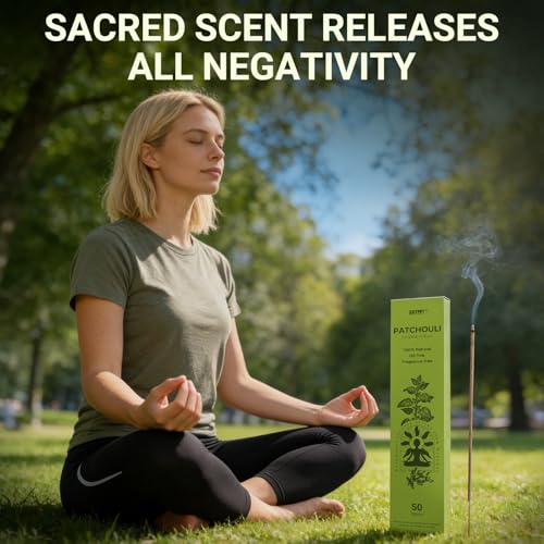Patchouli Incense Sticks (50 Sticks), 100% Natural sustainably harvested Patchouli Leaves, Suitable for Yoga, Meditation, Relaxation, and Spiritual Purification - color: Patchouli