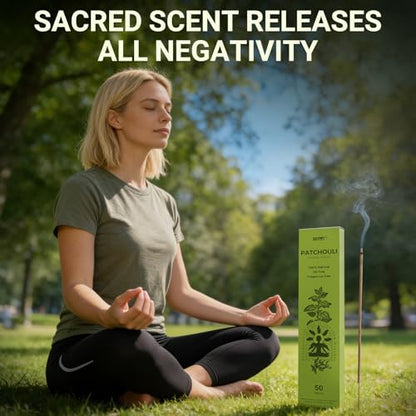 Patchouli Incense Sticks (50 Sticks), 100% Natural sustainably harvested Patchouli Leaves, Suitable for Yoga, Meditation, Relaxation, and Spiritual Purification - color: Patchouli