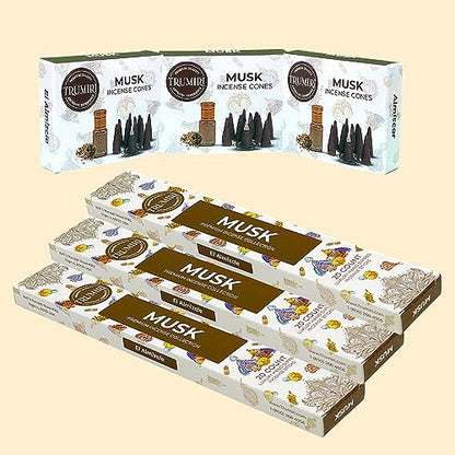 Musk Incense Sticks & Incense Cones Combo Pack - 60 Insence-Sticks + 30 Insence Cones - Inscense - Incense Cones Scented - Insents - color: Musk