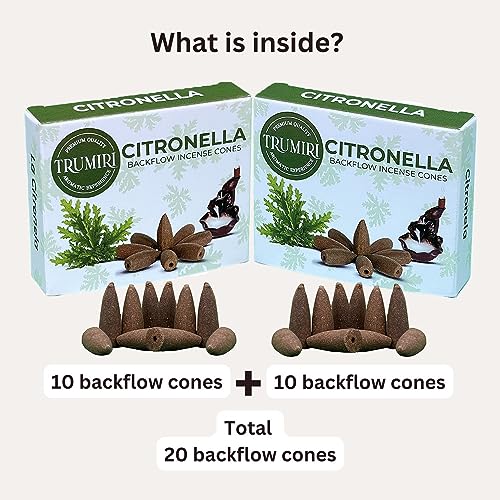 TRUMIRI Citronella Backflow Incense Cones - 20 Cones, 2 Packs of 10, Waterfall Incense Cones - color: Citronella, size: Pack of 2 (20 Cones)