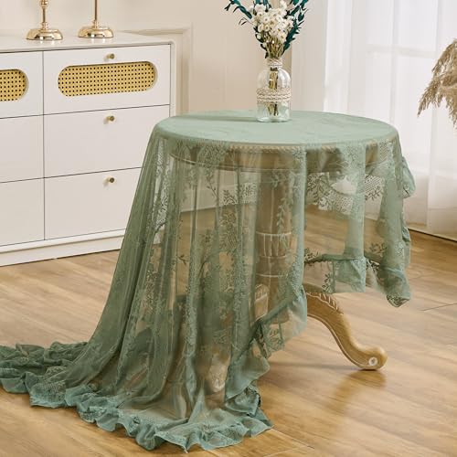 Green Lace Tablecloth, Floral Square Table Cloth 55"x55" - color: Green, size: 55" x 55" (Square)