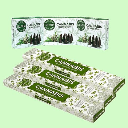 Cannabis Scented Incense Sticks & Incense Cones Combo Pack - 60 Insence-Sticks + 30 Insence Cones - Inscense - Incense Cones Scented - Insents - color: Cannabis