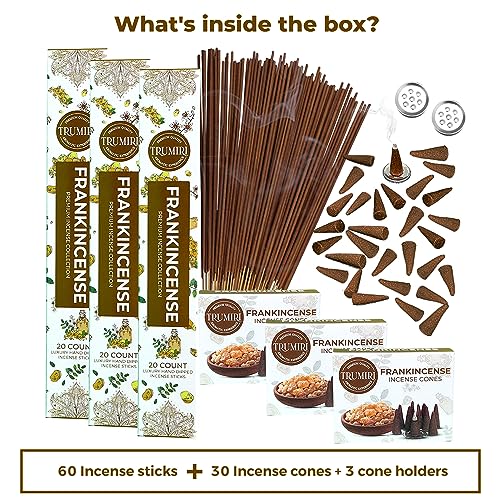 Frankincense Scented Incense Sticks & Incense Cones Combo Pack - 60 Insence-Sticks + 30 Insence Cones - Inscense - Incense Cones Scented - Insents - color: Frankincense