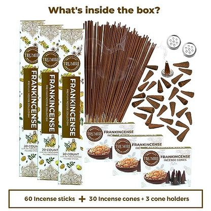 Frankincense Scented Incense Sticks & Incense Cones Combo Pack - 60 Insence-Sticks + 30 Insence Cones - Inscense - Incense Cones Scented - Insents - color: Frankincense