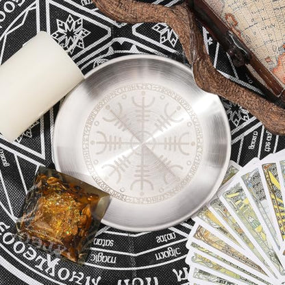 CREATCABIN Twelve Constellations Altar Plate Jewelry Dish Ritual Flat Bowl Round Silvery Tray Offering Bowl Dish Ring Trinket Holder for Jewelry Meditation Incense Stick Dowsing 5.55Inch - style: Twelve Constellations