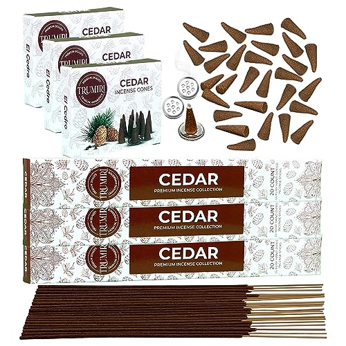 Cedar Incense Sticks & Incense Cones Combo Pack - 60 Insence-Sticks + 30 Insence Cones - Inscense - Incense Cones Scented - Insents - color: Cedar