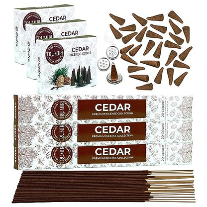Cedar Incense Sticks & Incense Cones Combo Pack - 60 Insence-Sticks + 30 Insence Cones - Inscense - Incense Cones Scented - Insents - color: Cedar