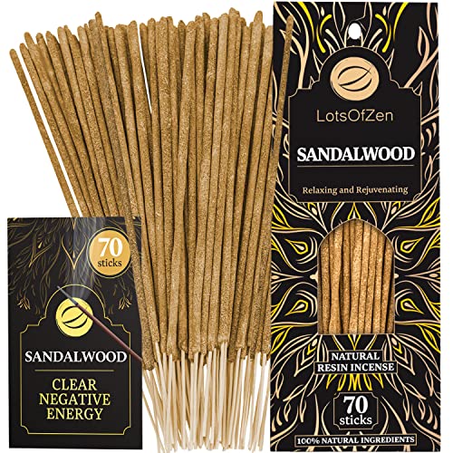 LOTS OF ZEN Sandalwood Incense Sticks, Natural Resin, 7.8-Inch, 70 Count - color: Sandalwood