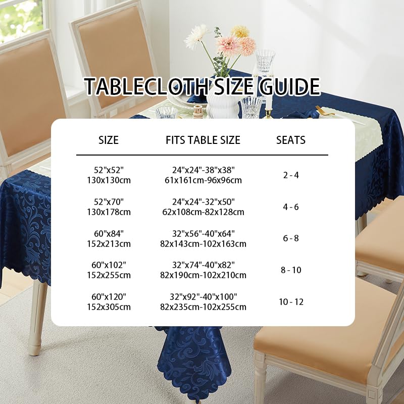 Wave Scroll Damask Jacquard Rectangle Deep Sea Blue Tablecloth 60" 120"，Wipeable Table Cover for Dining Table, Buffet Parties and Camping - color: Deep Sea Blue, size: 60" x 120" (Rectangle)