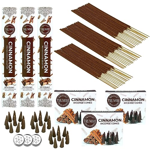 TRUMIRI Cinnamon Incense Sticks & Cones Combo Pack - 60 Sticks + 30 Cones - Cinnamon Scented Incense - color: Cinnamon