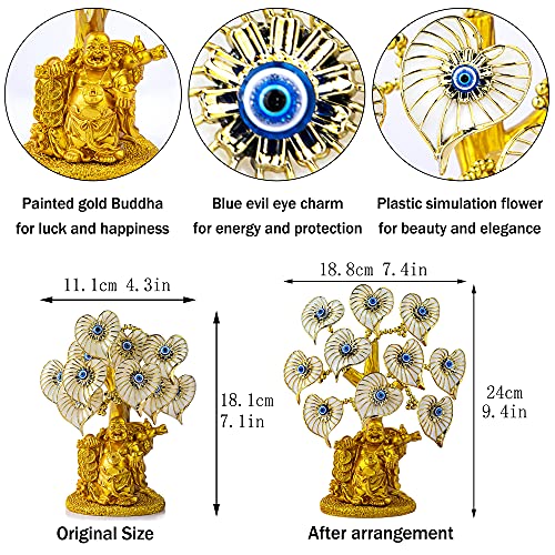 YU FENG Evil Eye Money Tree, Blue Feng Shui Decor with Golden Buddha