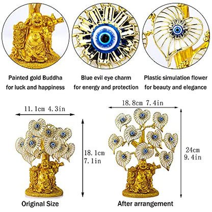 YU FENG Evil Eye Money Tree, Blue Feng Shui Decor with Golden Buddha