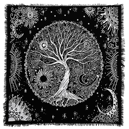 Indian Consigners Tree of Life Altar Cloth Tapestry Tablecloth Celtic Trees Ritual Spiritual Cloth for Sacred Places, Cotton Square Tarot Table Cover 24 by 24 Sacred - color: Silver Celestical Dry Tree, size: 24" x 24" (Square)