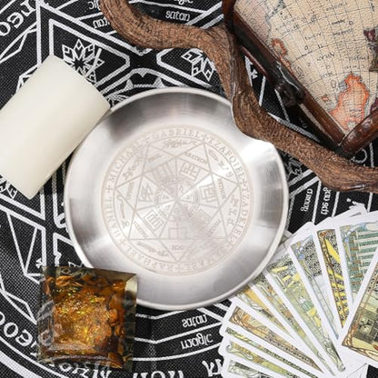 CREATCABIN Constellation Offering Bowl Altar Ritual Plate Stainless Steel Silvery Crystal Storage Flat Bowl Round Tray Dish Holder Jewelry Dish for Smudging Incense Burner 5.5Inch - style: Constellation-02