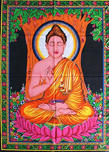 Darjii Huge Cotton Fabric Buddha 43" X 30" Tapestry