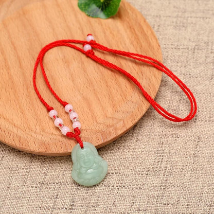 FORUBUS Green Jade Buddha Circle Red String Pendant Necklace - Chinese Traditional Amulet for Luck and Protection - color: A light green buddha+circle