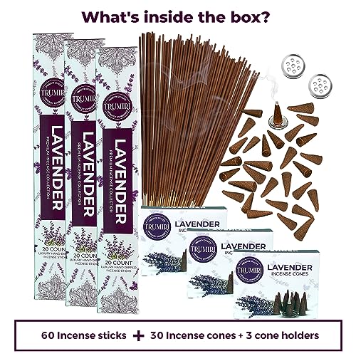 Lavender Incense Sticks & Incense Cones Combo Pack - 60 Insence-Sticks + 30 Insence Cones - Inscense - Incense Cones Scented - Insents - color: Lavender