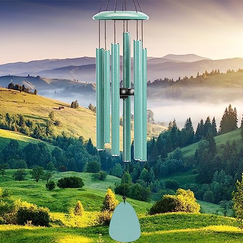 FSVGYY Wind-Chimes-Outdoor-Deep-Tone, Large Soothing Melodic Tones Windchimes, Wind Chimes for Outside, Memorial Wind Chime Best Gift for Mom Women Grandma Neighbors(32" Cyan Coated Aluminum) - color: Cyan, size: 32"