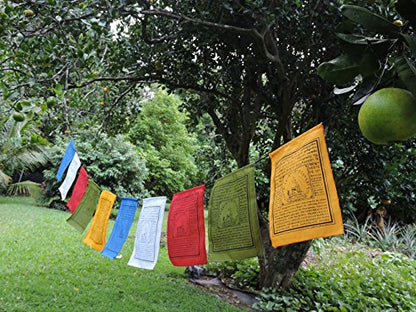 Handmade Large Cotton Medicine Buddha Prayer Flags in Tibetan with English Translation (9x12)