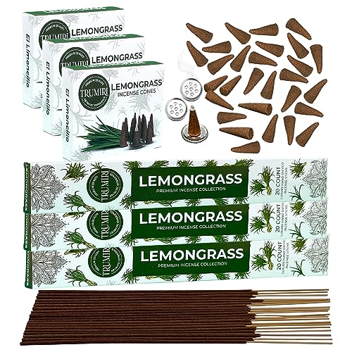Lemongrass Incense Sticks & Incense Cones Combo Pack - 60 Insence-Sticks + 30 Insence Cones - Inscense - Incense Cones Scented - Insents - color: Lemongrass