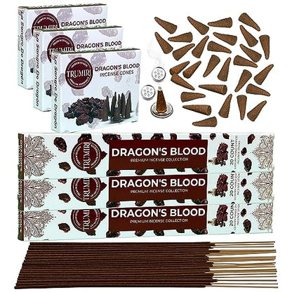 Dragons Blood Incense Sticks & Incense Cones Combo Pack - 60 Insence-Sticks + 30 Insence Cones - Inscense - Incense Cones Scented - Insents - color: Dragons Blood