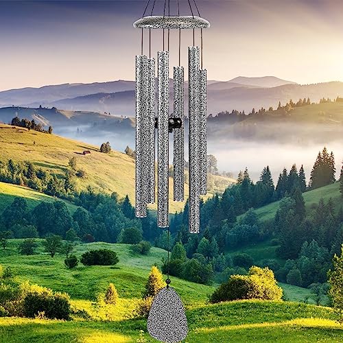 FSVGYY Wind-Chimes-Outdoor-Deep-Tone, Large Soothing Melodic Tones Windchimes, Wind Chimes for Outside, Memorial Wind Chime Best Gift for Mom Women Grandma Neighbors(32" Silver Coated Aluminum) - color: Silver, size: 32"