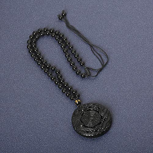 ASGIFT Black Obsidian Necklace Lucky Amulet Protection Pendant with Extended Bead Chain Healing Crystal Stone Talisman Necklaces Jewelry - color: Dragon-Phoenix