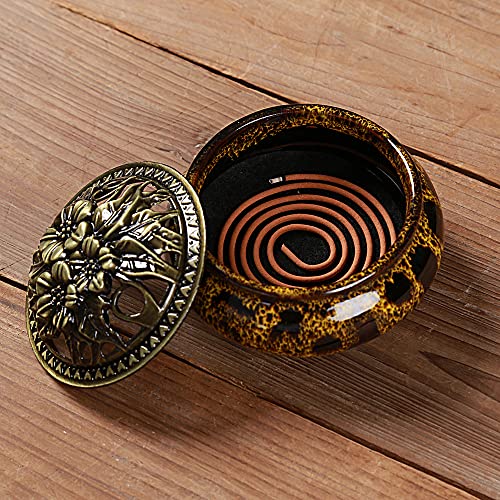 Incense Burner with Calabash Incense Stick Holder - Porcelain Charcoal Censer for Use with Resin Granular Powder Cone or Coil Incense (Fambe Yellow) - color: Fambe Yellow