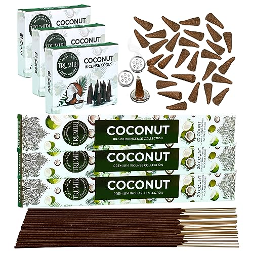 Coconut Incense Sticks & Incense Cones Combo Pack - 60 Insence-Sticks + 30 Insence Cones - Inscense - Incense Cones Scented - Insents - color: Coconut