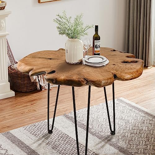23.6 Inch Live Edge Side Table, Wood Freeform Small End Table with Waterproof, Rustic Accent Table Unique for Living Room, Bedroom, Home - size: 24"D x 24"W x 20.5"H