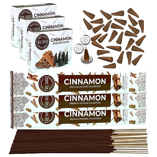 TRUMIRI Cinnamon Incense Sticks & Cones Combo Pack - 60 Sticks + 30 Cones - Cinnamon Scented Incense - color: Cinnamon