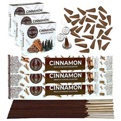 TRUMIRI Cinnamon Incense Sticks & Cones Combo Pack - 60 Sticks + 30 Cones - Cinnamon Scented Incense - color: Cinnamon