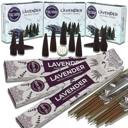 Lavender Incense Sticks & Incense Cones Combo Pack - 60 Insence-Sticks + 30 Insence Cones - Inscense - Incense Cones Scented - Insents - color: Lavender