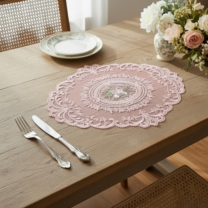 Retro Lace Embroidered Placemats,French Crochet Doilies,Set of 6 - color: Blue