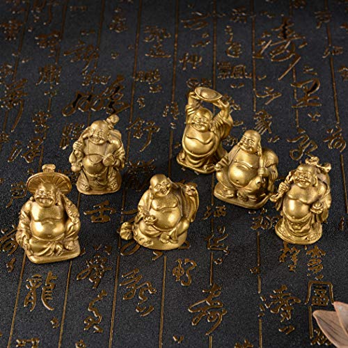 6Pcs 2'' Gold Brass Laughing Buddha Figurines, Tabletop Lucky Decor - color: 2''brass Set